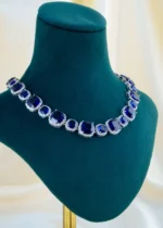 Royal Blue Sapphire Elegance Necklace Set (Silver) NEC001559 - Image 2