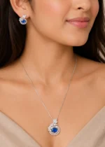 Royal Blue Sparkle pendant set (Silver) PSET02647 - Image 4