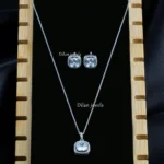 Royal Cushion Sparkle Necklace Set (Silver) NEC002578