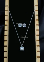 Royal Cushion Sparkle Necklace Set (Silver) NEC002578