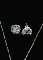 Royal Cushion Sparkle Necklace Set (Silver) NEC002578 - Image 3