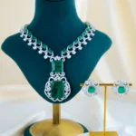 Royal Emerald Grandeur Necklace Set (Silver) NEC001562