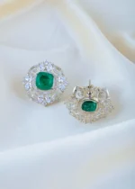 Royal Emerald Grandeur Necklace Set (Silver) NEC001562 - Image 3