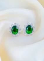 Royal Emerald Halo Studs (Silver) EAR001486