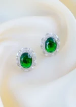 Royal Emerald Halo Studs (Silver) EAR001486 - Image 2