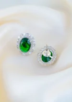 Royal Emerald Halo Studs (Silver) EAR001486 - Image 3