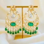 Royal Emerald Moissanite Polki Chandbali Earrings (Yellow Gold) EAR001550