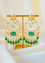 Royal Emerald Moissanite Polki Chandbali Earrings (Yellow Gold) EAR001550
