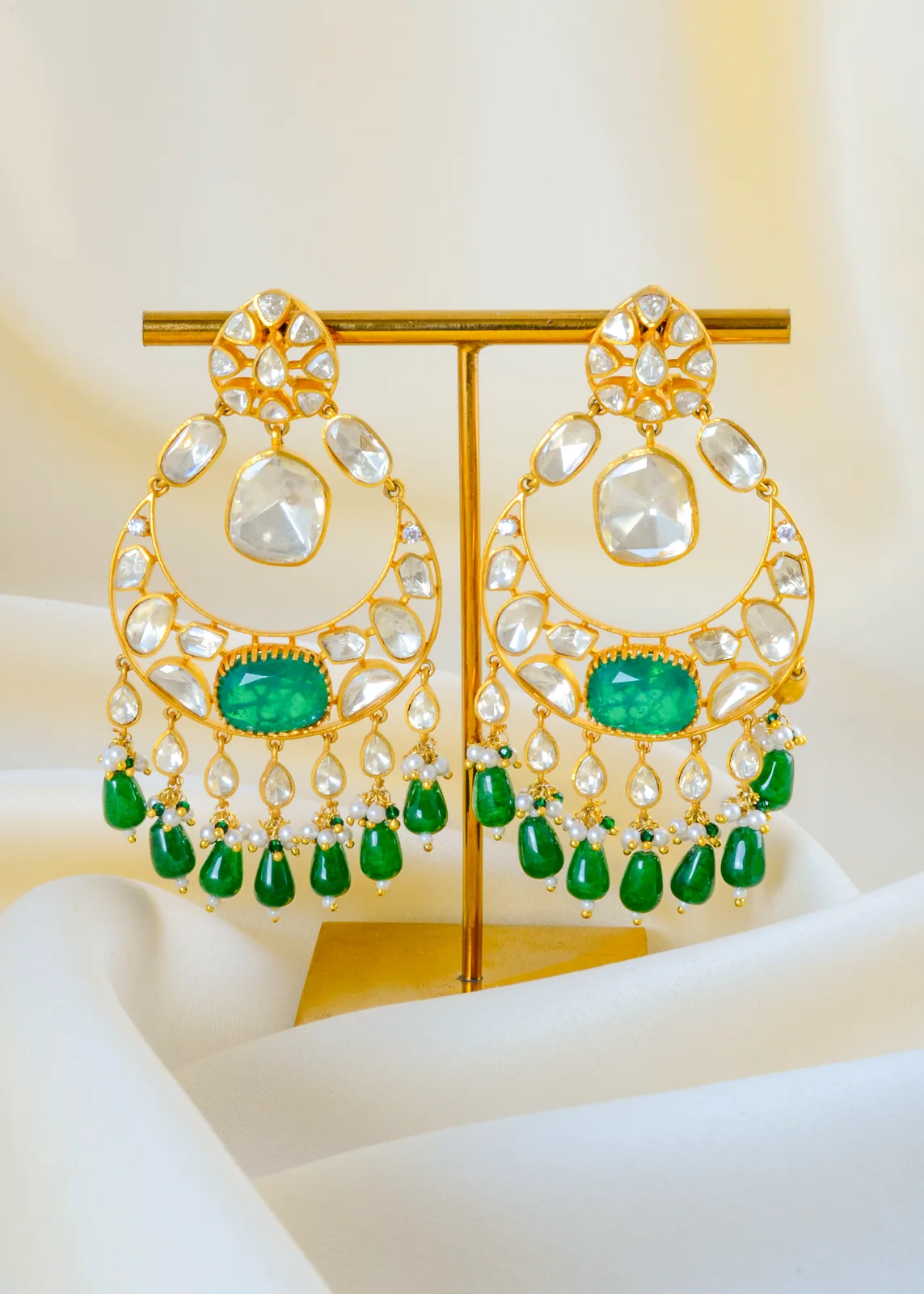 Royal-Emerald-Moissanite-Polki-Chandbali-Earrings-Yellow-Gold-EAR001550a Royal Emerald Moissanite Polki Chandbali Earrings (Yellow Gold) EAR001550 - Image 1