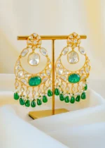 Royal Emerald Moissanite Polki Chandbali Earrings (Yellow Gold) EAR001550 - Image 2