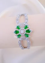 Royal Green Floral Bracelet (Silver) BRA002398