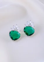 Royal Green Floral Earrings (Silver) EAR002233 - Image 2