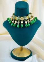 Royal Green Meena Kundan Polki Choker Necklace Set (Yellow Gold) NEC001577 - Image 2