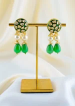 Royal Green Meena Kundan Polki Choker Necklace Set (Yellow Gold) NEC001577 - Image 3