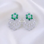 Royal Green Petal Drop Earrings (Silver) EAR002287