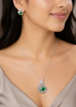 Royal Green Sparkle pendant set (Silver) PSET02645 - Image 4