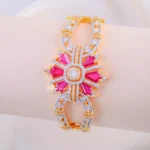 Royal Pink Floral Bracelet (Yellow Gold) BRA002397