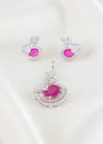Royal Pink Sparkle pendant set (Silver) PSET02646