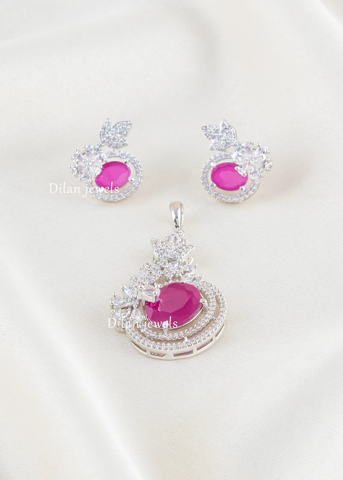 Royal-Pink-Sparkle-pendant-set-Silver-PSET02646 Royal Pink Sparkle pendant set (Silver) PSET02646 - Image 1