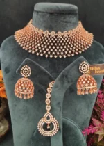 Royal Rose-Gold Necklace Set with maang tika- NEC07012306 - Image 2