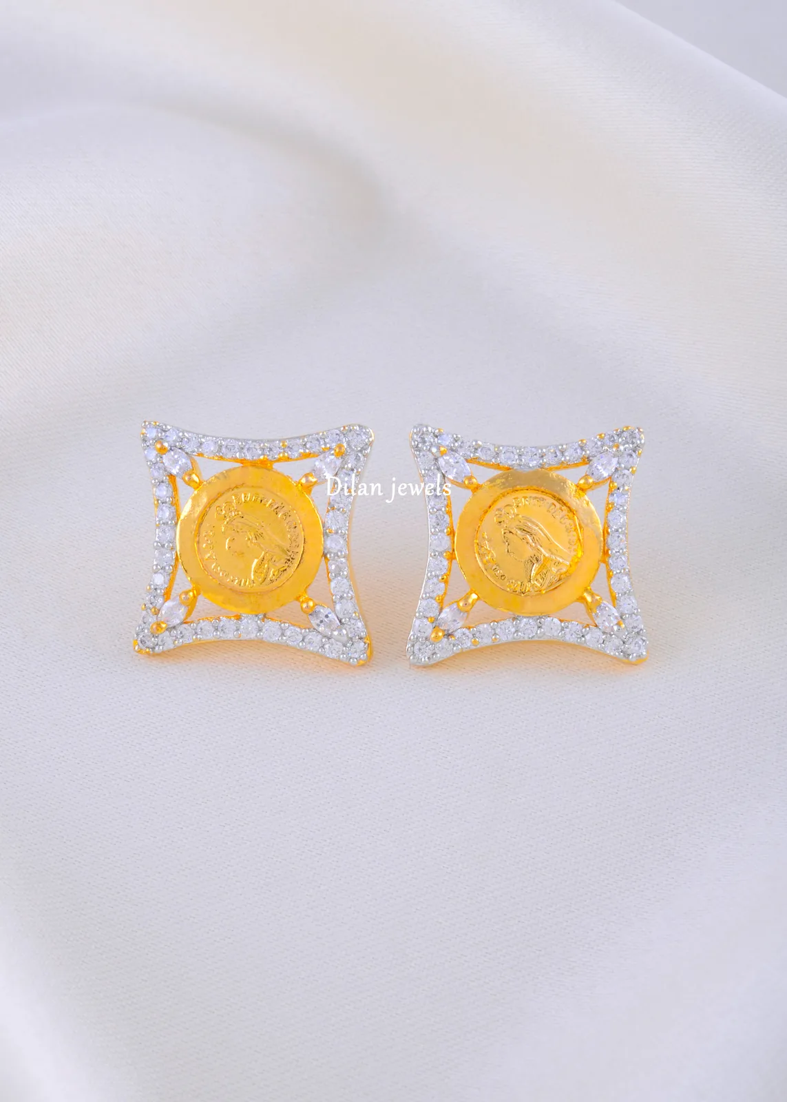 Royal-Square-Coin-Earrings-Yellow-Gold-EAR002283a Royal Square Coin Earrings (Yellow Gold) EAR002283 - Image 1