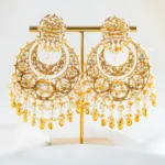 Royal Uncut Kundan Statement Earrings (Yellow Gold) EAR002439