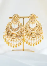 Royal Uncut Kundan Statement Earrings (Yellow Gold) EAR002439 - Image 2