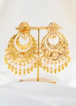 Royal Uncut Kundan Statement Earrings (Yellow Gold) EAR002439 - Image 3