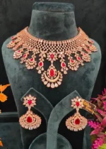 Ruby- Diamond Necklace Set (Rose-Gold)- NEC30012310 - Image 4