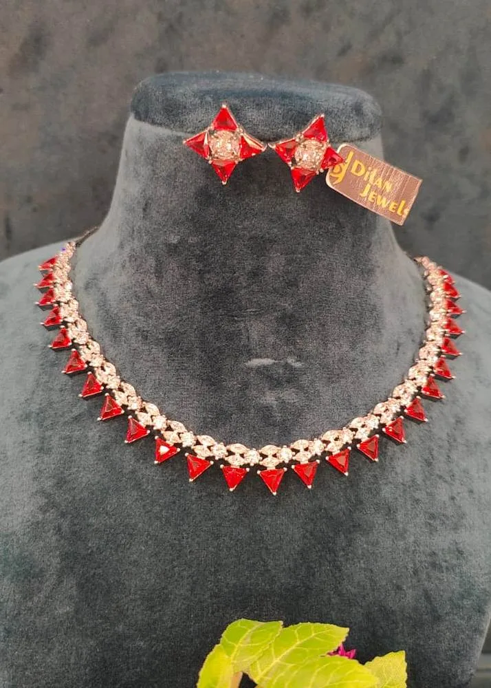 Ruby-Diamond-Sleek-Necklace-Set-White-Gold-NEC04032310a Ruby- Diamond Sleek Necklace Set (White-Gold)- NEC04032310 - Image 1