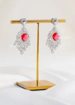 Ruby Emerald Peacock Chandelier Earrings (Silver) EAR002436 - Image 2