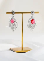 Ruby Emerald Peacock Chandelier Earrings (Silver) EAR002436 - Image 3