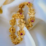 Ruby Flower Ganpati Bangles (Antique Gold) BAN000988