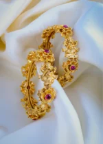 Ruby Flower Ganpati Bangles (Antique Gold) BAN000988