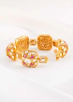 Ruby Gold Plated Moissanite Polki Bracelet- BRA002861 - Image 2