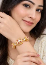Ruby Gold Plated Moissanite Polki Bracelet- BRA002861 - Image 4