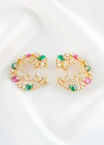Ruby Green Gold Plated Diamond Earrings- EAR002877 - Image 2