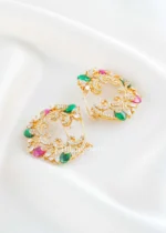 Ruby Green Gold Plated Diamond Earrings- EAR002877 - Image 3