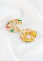 Ruby Green Gold Plated Diamond Earrings- EAR002877 - Image 4