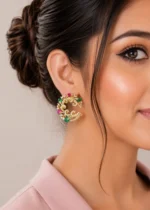 Ruby Green Gold Plated Diamond Earrings- EAR002877 - Image 5