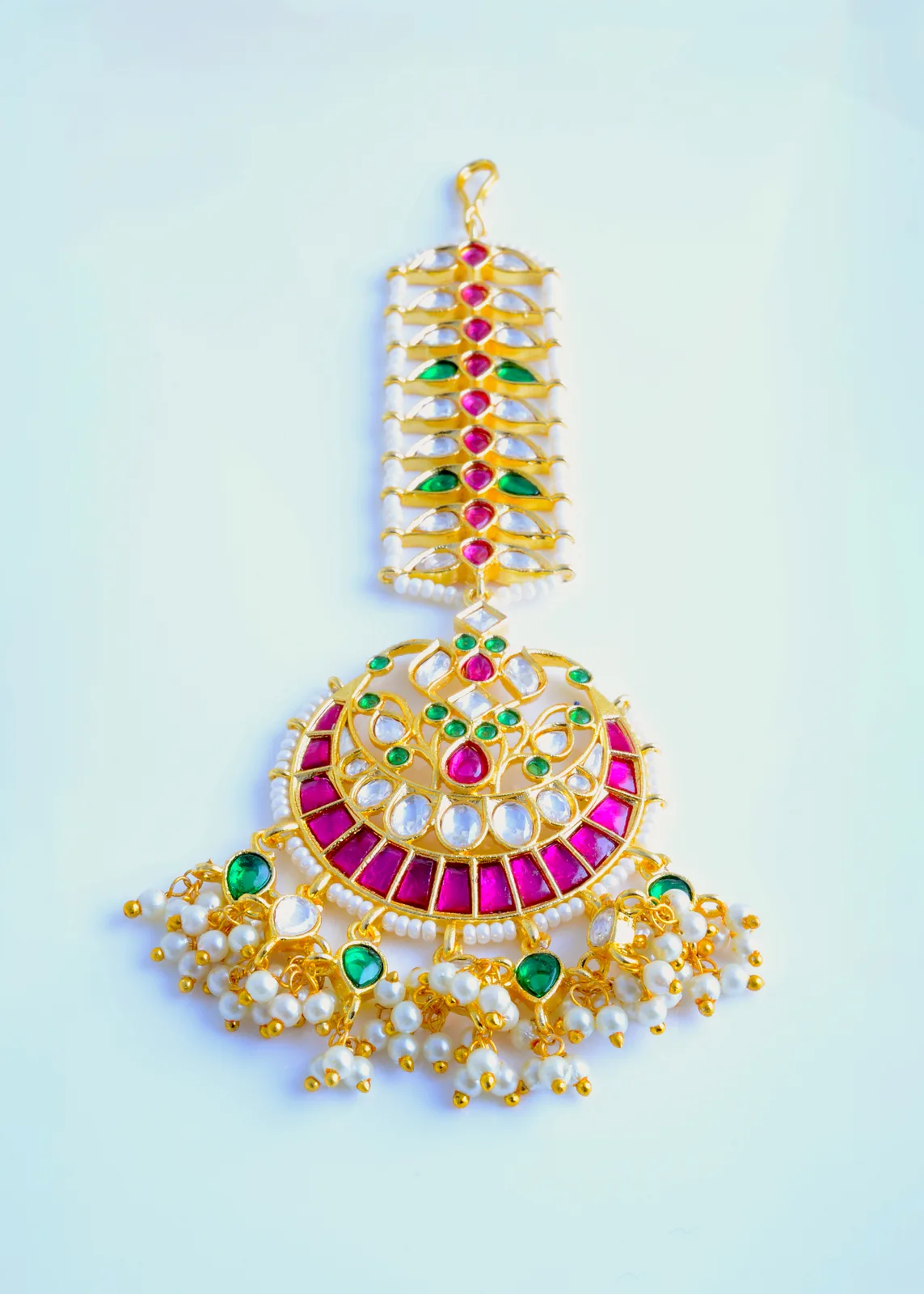 Ruby-Green-Kundan-Chand-Tika-Yellow-Gold-ACC001000a Ruby Green Kundan Chand Tika (Yellow Gold) ACC001000 - Image 1