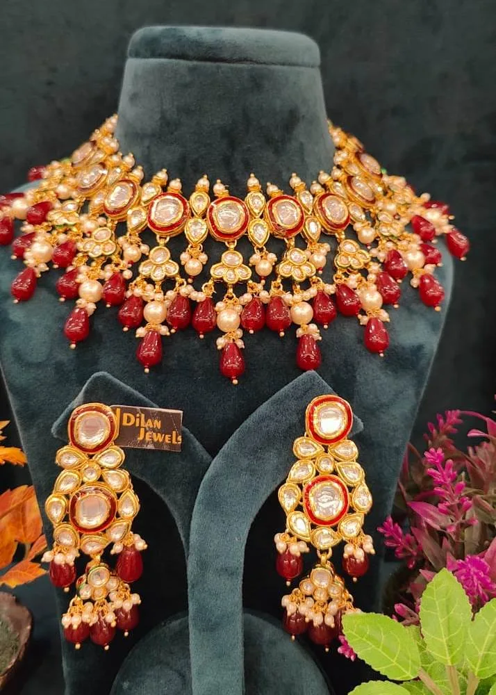 Ruby-Kundan-Elaborate-Choker-NEC12012302a Ruby Kundan Elaborate Choker- NEC12012302 - Image 1