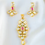 Ruby Kundan Polki Pendant Set (Yellow Gold) PSET01459