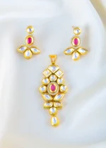 Ruby Kundan Polki Pendant Set (Yellow Gold) PSET01459