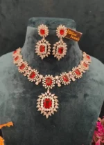 Ruby Marquise Diamond Necklace Set (White-Gold)- NEC30012316