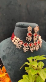 Ruby Pearl Diamond Choker Set (White-Gold)- NEC15122215 - Image 2