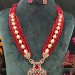 Ruby Pearl Diamond Necklace set- NEC07012309