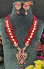 Ruby Pearl Diamond Necklace set- NEC07012309