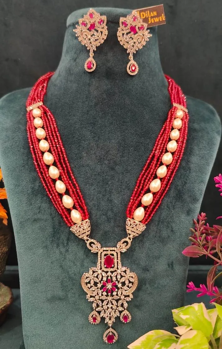 Ruby-Pearl-Diamond-Necklace-set-NEC07012309a Ruby Pearl Diamond Necklace set- NEC07012309 - Image 1