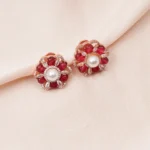 Ruby & Pearl Earrings (Rose Gold) EAR000686